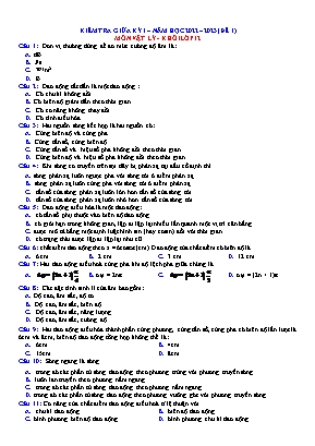 Kiểm tra giữa kì 1 Vật lí Lớp 12 - Đề 1 - Năm học 2022-2023 (Có đáp án)